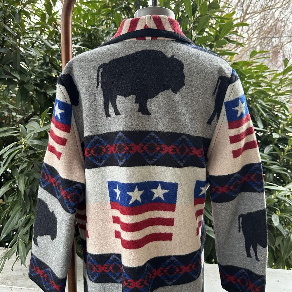 Pendleton Reversible Wool Coat Rare Buffalo Western Blanket Size M Americana - Picture 8 of 10